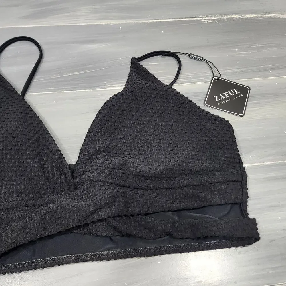 Zaful Swim‎ Bikini Top Black Textured Size XL - Picture 6 of 8